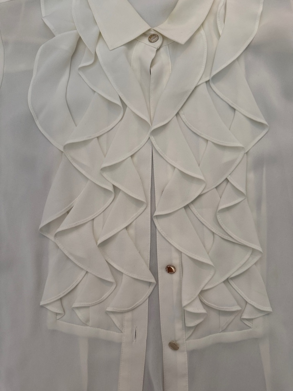 Karl Lagerfeld Cream Ruffle Front Button-Up Blouse - Picture 3 of 3
